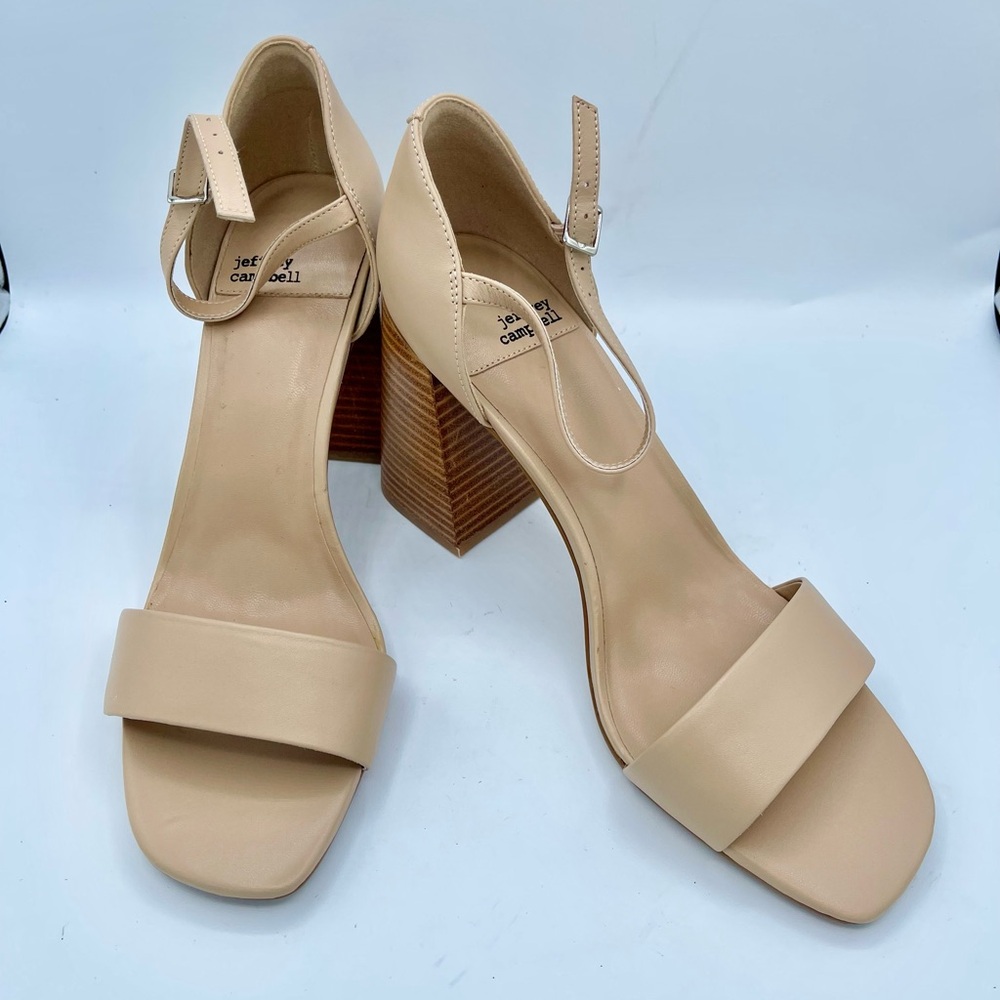 Jeffrey Campbell Nude Pop Star Block Wood Heel Sandal Size 10 - Picture 7 of 16